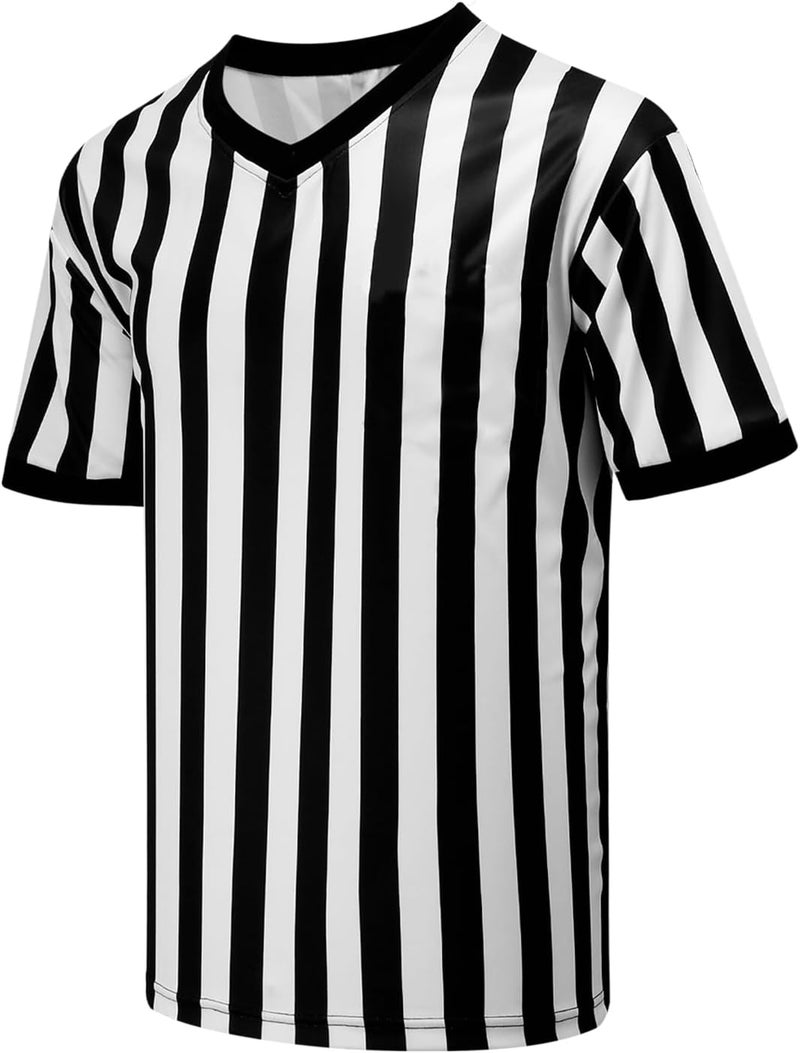 VKT Men’s Referee Shirt V-Neck Official Ref Shirt Costume Umpire Jersey for Womens and Mens Basketball Football Halloween Uniform - Image 2